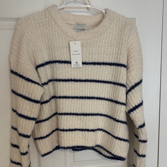 Pink Rose Women's Cream and Navy Striped Sweater - Picture 1 of 5